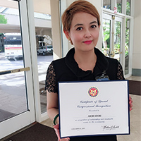 In 2018, International Center CEO Aichi Chou was awarded a Certificate of Appreciation by Guam Congresswoman Bordallo.